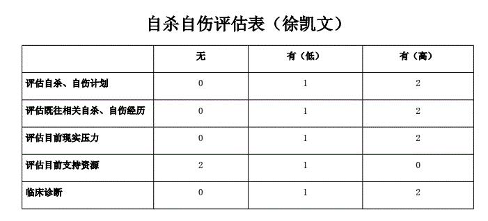 徐凯文《自杀自伤评估表》